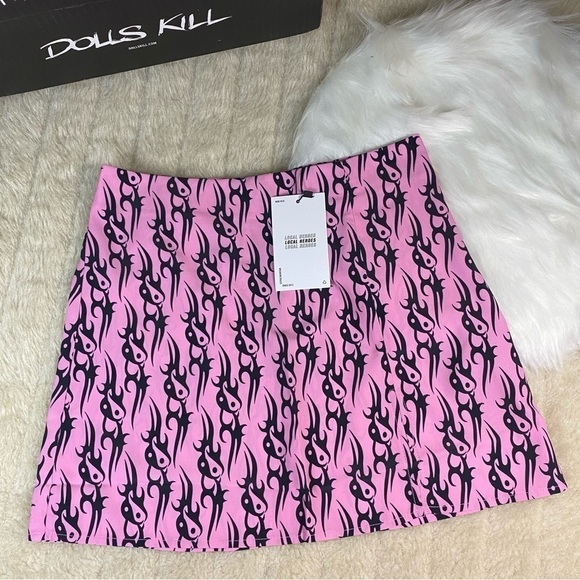 𝅺DOLLS Kill x Local Hero Tribal Love Pink Mini Skirt - Picture 1 of 8